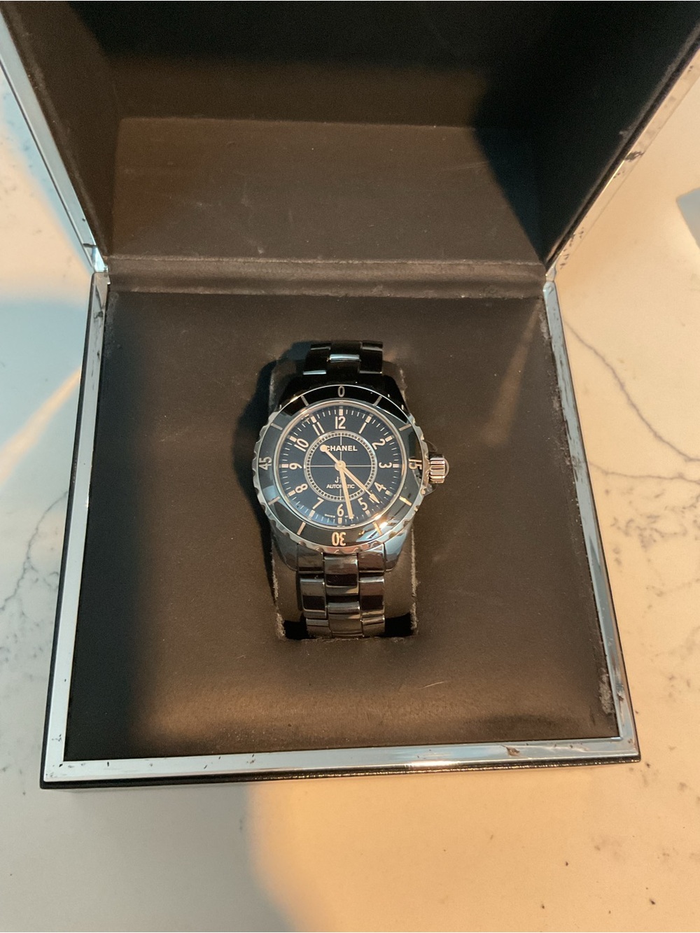 CHANEL Black and Silver Ceramic Men's Watch